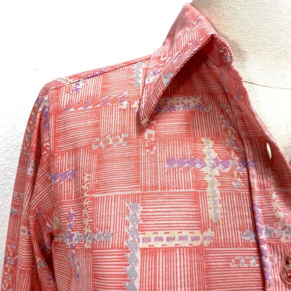 Vintage 70s It's Gailord Blouse Small Orange Knit Shirt Boho Peasant Country - Picture 3 of 8